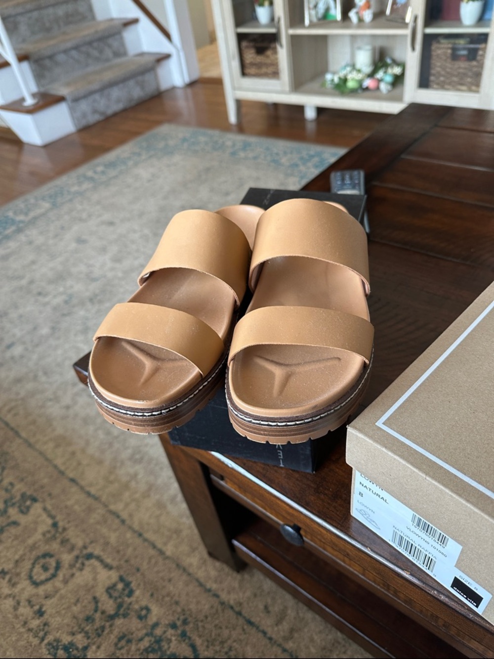 Madewell Tan Double-Band Slide Sandals